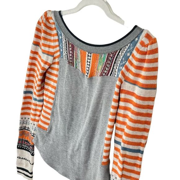Free People Striped Embroidered BOHO Thermal Scoop Back Top sz. XS #ZZ - Picture 1 of 10